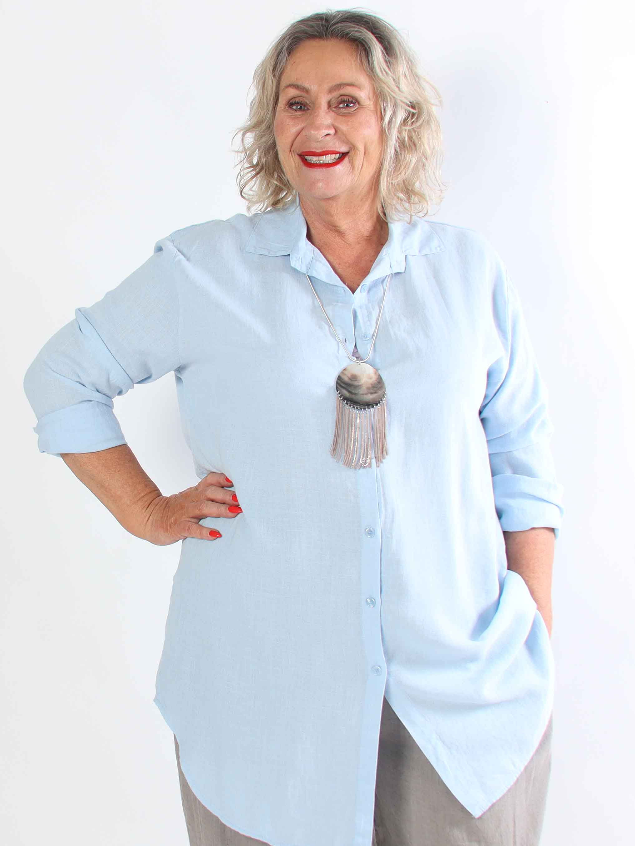 Clara Dress - Plus size skjortekjole i viskose og hør